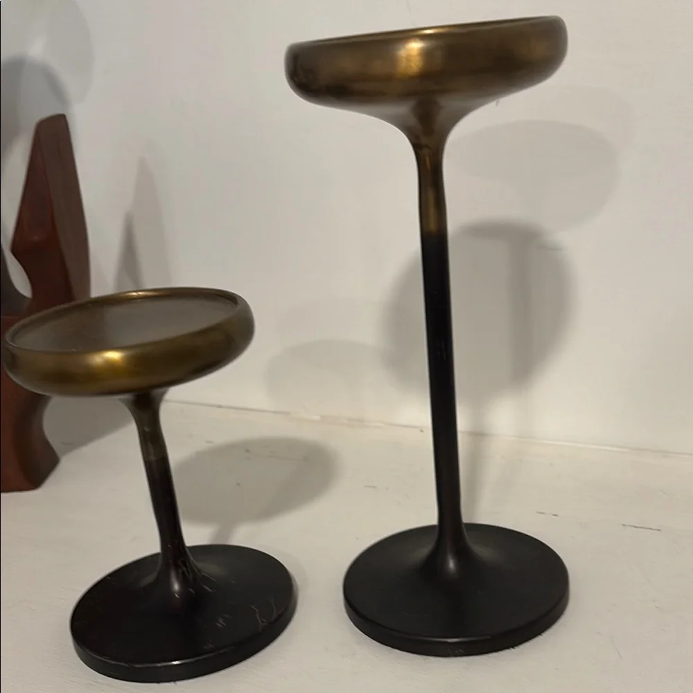 Crate & Barrel Emery Pilar holder Bronze and Black Candle Holders sm & m